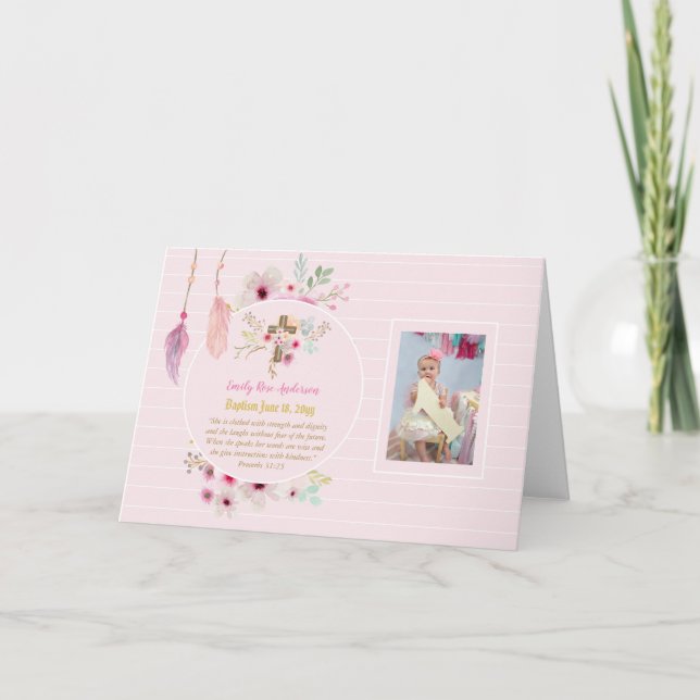 Tarjeta Chicas FOTO Baptismo Christening Gift Proverb 31:2 (Anverso)