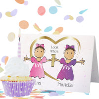 Chicas gemelos étnicos primer cumpleaños dulce per