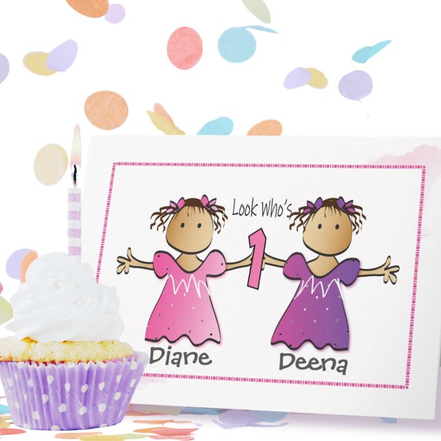 Tarjeta Chicas gemelos primer cumpleaños de la etnia dulce (Subido por el creador)