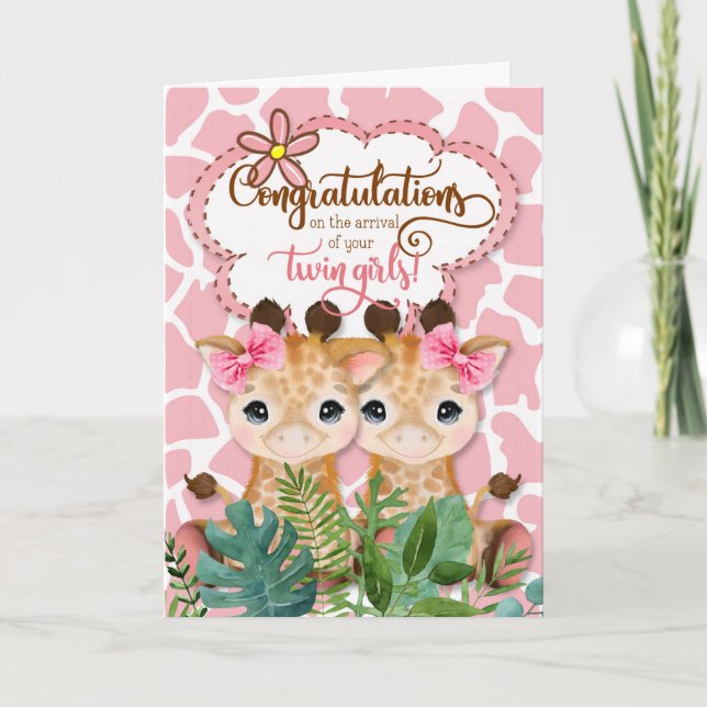 Tarjeta Chicas gemelos Recién nacido Jungle Tema felicitac (Anverso)