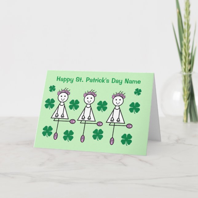 Tarjeta Chicas irlandeses bailan el Día de San Patricio (Anverso)