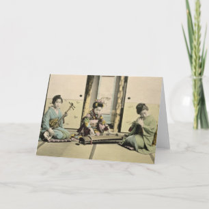 Tarjeta Chicas japoneses tocan flauta, koto y samis