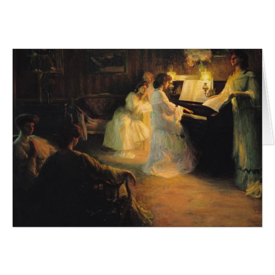 Tarjeta Chicas jóvenes en un piano, 1906