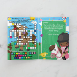 Tarjeta Chicas marrones Mensaje secreto ecuestre Cumpleaño