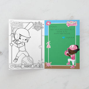 Tarjeta Chicas marrones página de coloración de softbol Fe