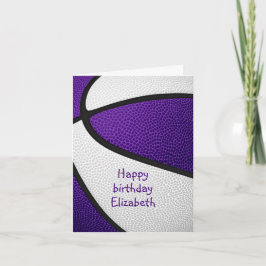 Tarjeta chicas morado blanco baloncesto feliz cumpleaños