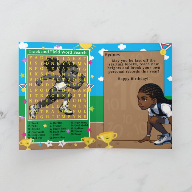 Tarjeta Chicas negros rastrean Star Word Search Feliz cump (Interior)