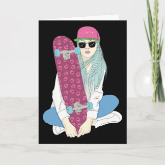 Tarjeta Chicas Patinan Monopatín Patinaje Hacen Un Kickfli
