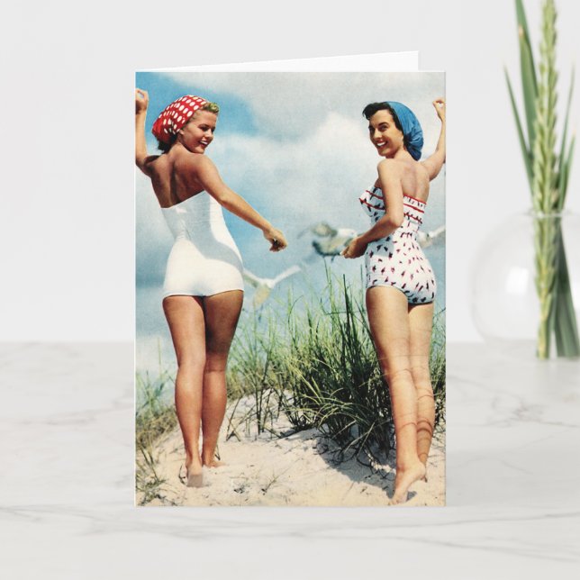 Tarjeta Chicas retros de la playa de las mujeres 60s del (Anverso)