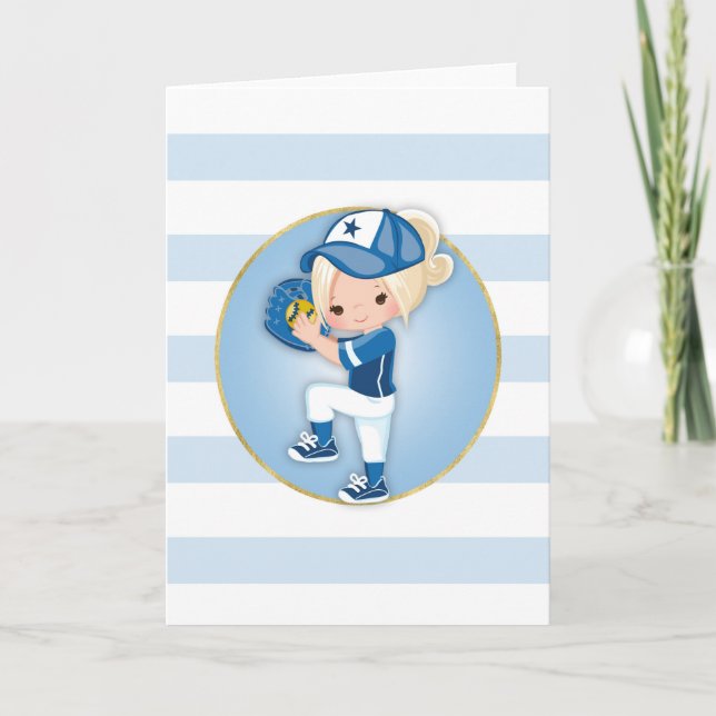 Tarjeta Chicas Rubias Softbol Azul (Anverso)