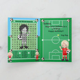 Tarjeta Chicas rubios Búsqueda de palabras de fútbol Feliz