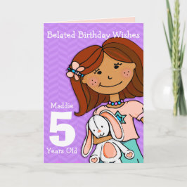 Tarjeta Chicas tardíos de 5 años chica pelo oscuro morado