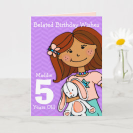 Tarjeta Chicas tardíos de 5 años chica pelo oscuro morado