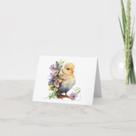 Tarjeta Chick con flores blancas y moradas BLANCO
