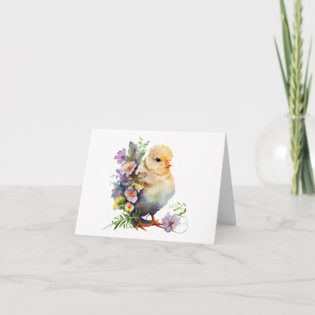 Tarjeta Chick con flores blancas y moradas BLANCO (Anverso)