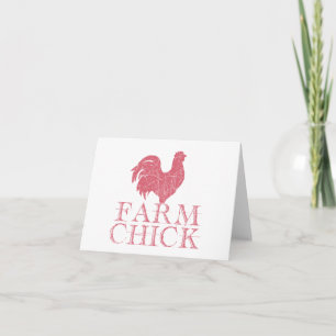 Tarjeta Chick de granja roja con gallo de gallo