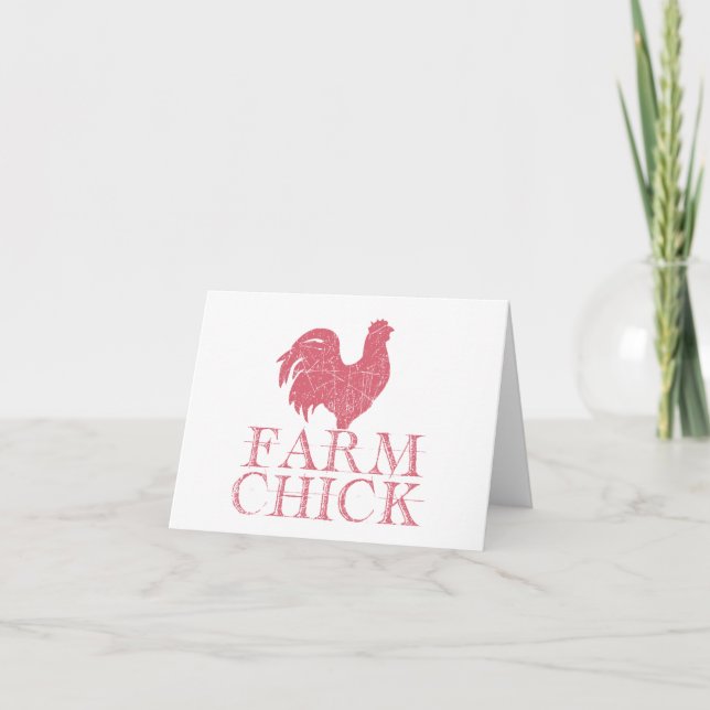 Tarjeta Chick de granja roja con gallo de gallo (Anverso)