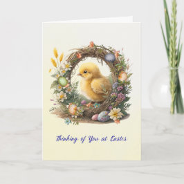 Tarjeta Chick de Pascua en guirnalda de Grapevine