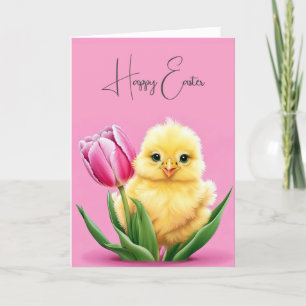 Tarjeta Chick De Pascua En Tulipán Rosa