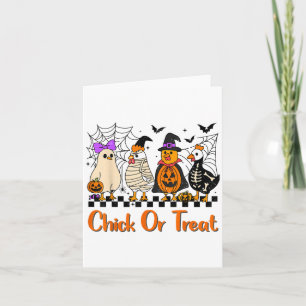 Tarjeta Chick De Pollo O Trato Divertido Vestido De Hallow