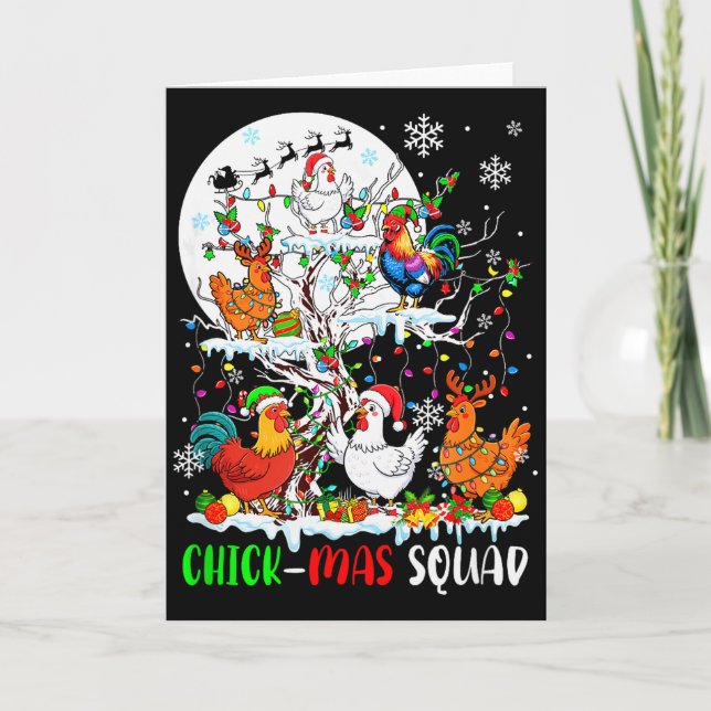 Tarjeta Chick Squad Xmas Group Santa Elf Chickens On Tree  (Anverso)