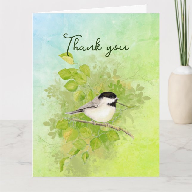 Tarjeta Chickadee acuarela Arte por la Naturaleza (Anverso)