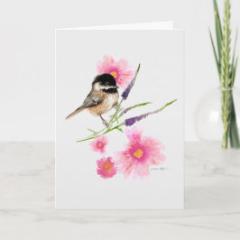 Tarjeta Chickadee arte acuarela con cubierta negra