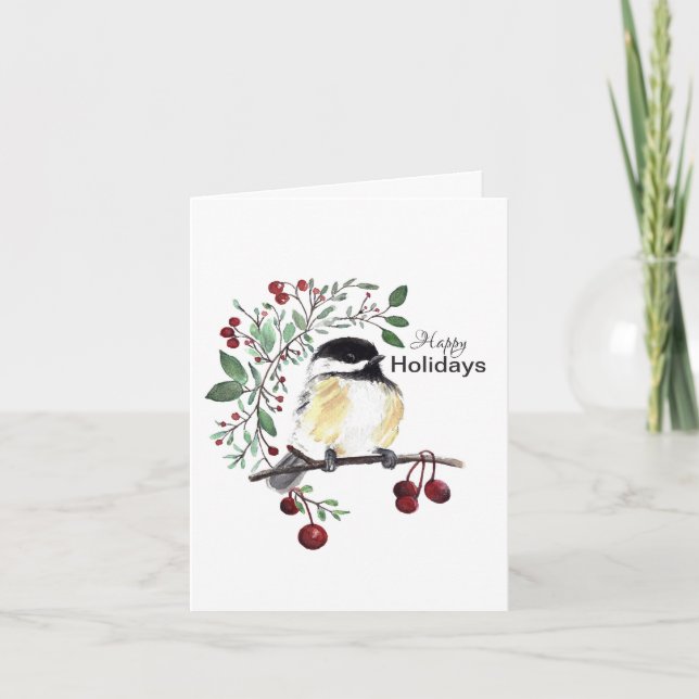 Tarjeta Chickadee Happy Holidays Card (Anverso)