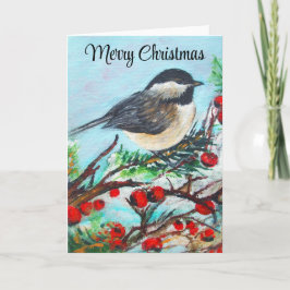 Tarjeta Chickadee Winter Feliz Navidad