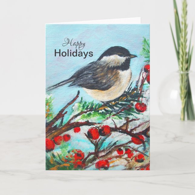Tarjeta Chickadee Winter Happy Holidays Card (Anverso)