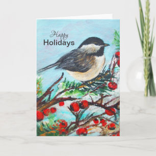 Tarjeta Chickadee Winter Happy Holidays Card