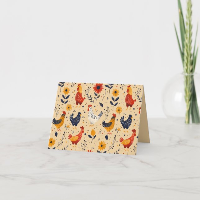 Tarjeta Chicken Art Pattern Inside Template Text (Anverso)