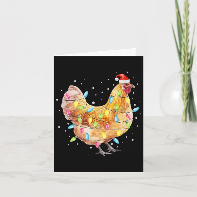 Tarjeta Chicken Christmas Lights Santa Hat Chicken Farm An (Anverso)