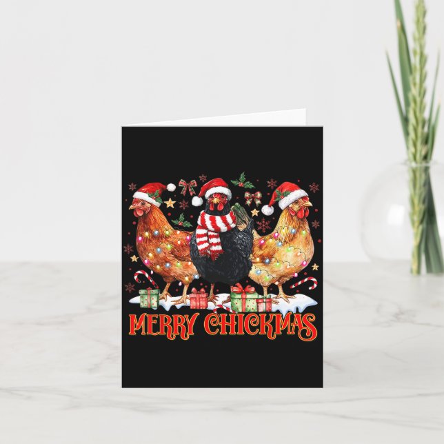 Tarjeta Chicken Christmas Merry Chickmas Santa Claus Hat F (Anverso)