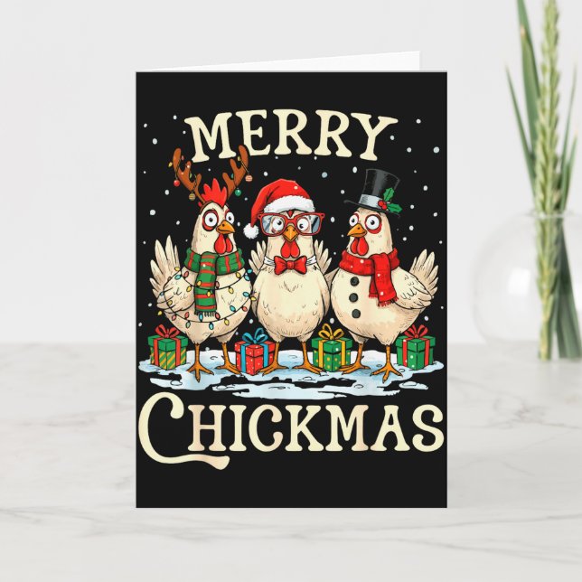 Tarjeta Chicken Christmas Santa Hat Merry Chickmas Xmas Fa (Anverso)