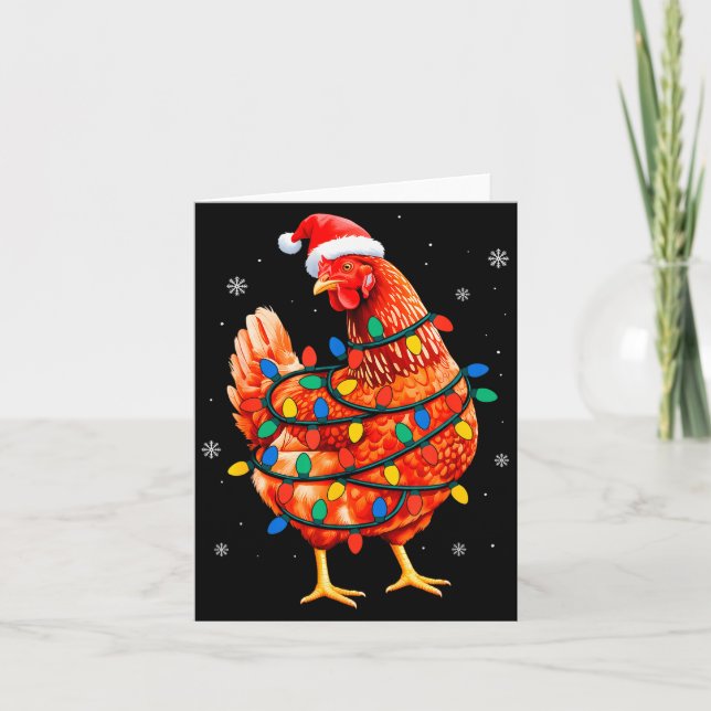 Tarjeta Chicken Christmas Tree Lights Farm Animal Santa Xm (Anverso)