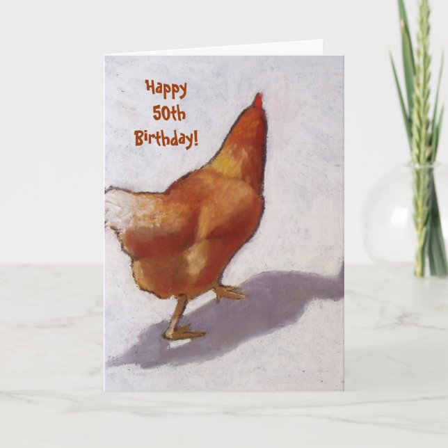 Tarjeta CHICKEN DE PRIMAVERA: ¡Feliz cumpleaños número 50! (Anverso)
