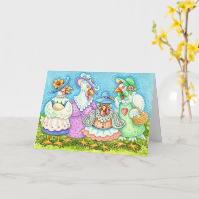 Tarjeta CHICKEN HEN FIESTA, PAÍS PRESENTADOS AMIGOS Blank (flor amarilla)