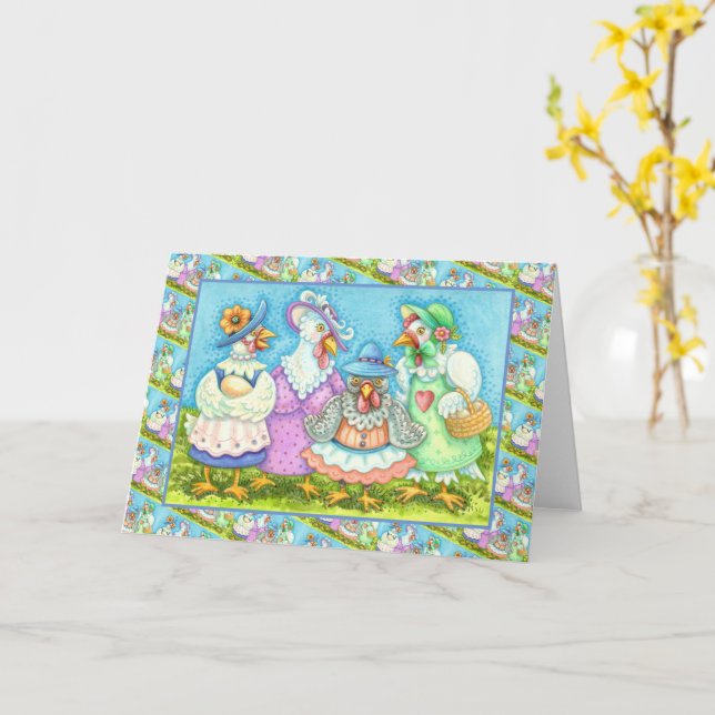 Tarjeta CHICKEN HEN FIESTA, PAÍS PRESENTADOS AMIGOS Blank (flor amarilla)