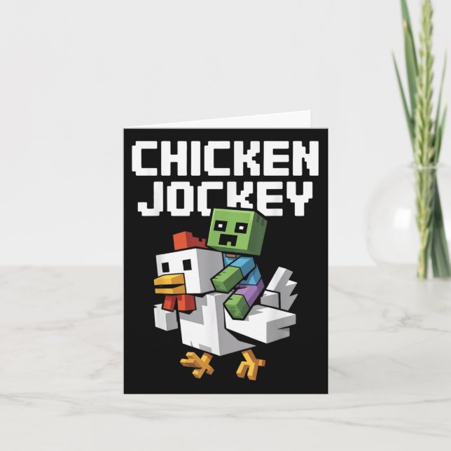 Tarjeta Chicken Jockey Pixel Funny (Anverso)