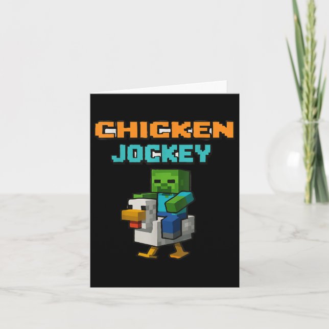 Tarjeta Chicken Jockey Zombie Pixel Art Zombie Gamer Funny (Anverso)