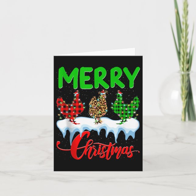 Tarjeta Chicken Merry Christmas Pajamas Leopard Buffalo Pl (Anverso)