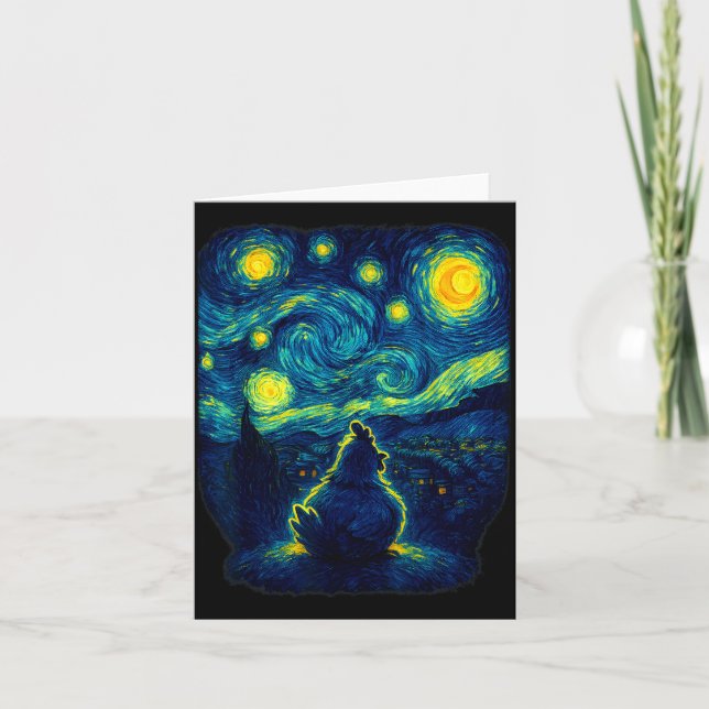 Tarjeta Chicken Starry Funny Night Van Gogh Farm Lover Gir (Anverso)