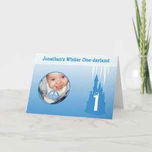 Tarjeta Chico Cumpleaños Invierno Onederland Azul Foto per
