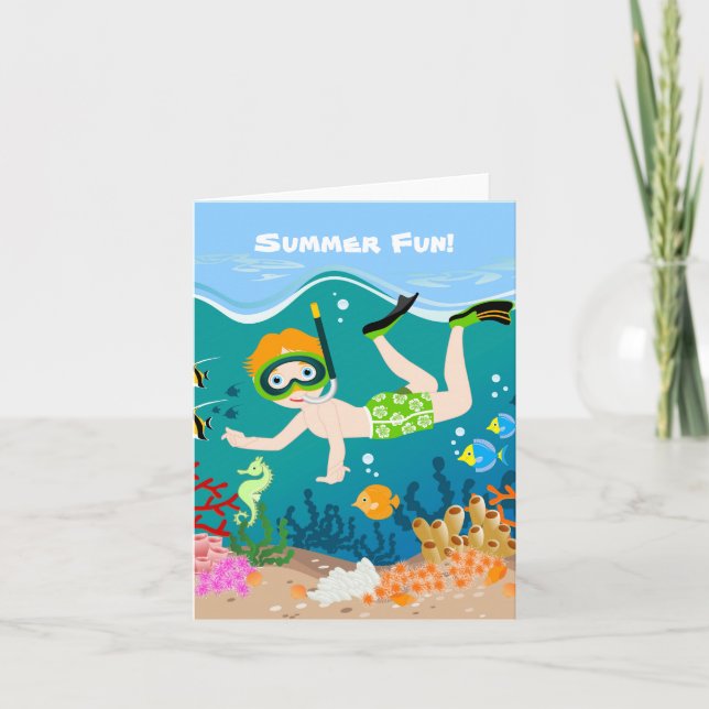 Tarjeta Chico de buceo bajo el mar (Anverso)