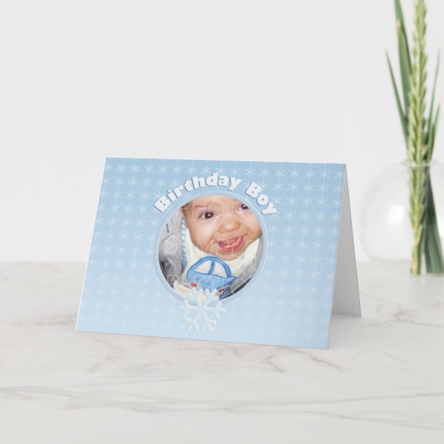 Tarjeta Chico de cumpleaños invierno Onederland azul perso (Anverso)