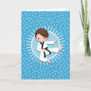 Tarjeta Chico de Karate con Cabello Marrón Judo Artes Marc