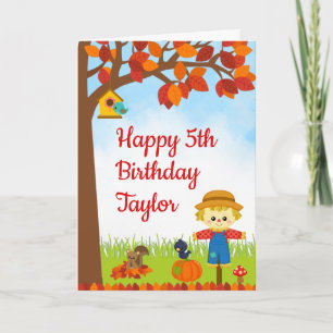 Tarjeta Chico de otoño Espantapájaros Feliz Cumpleaños