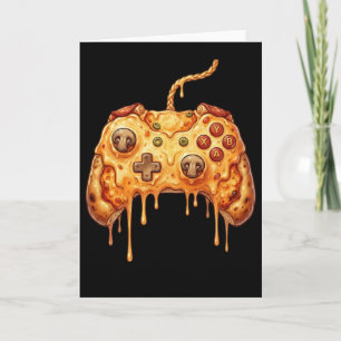 Tarjeta Chico divertido jugador de pizza videojuego entusi