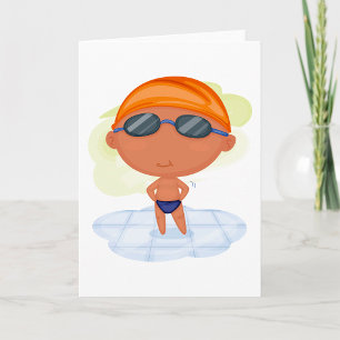 Tarjeta Chico Nadador con Gafas y Gorro de Natación
